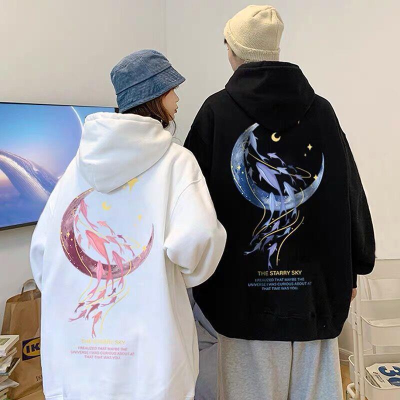 Mens Fleece Hoodie Autumn Winter Casual Loose Korean Style White  - Image 2