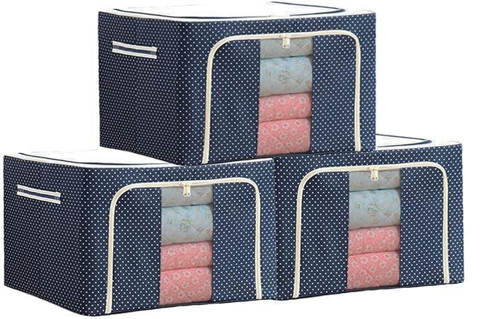Epark Epark Storage Box For Clothes 66 Liter Large Foldable Steel Frame Clothes Organiser For Wardrobe Cloth Storage Box Organizer For Wardrobe Clothes Storage Bag for SareeShirtBlanketToysPACK OF 3  - Image 1