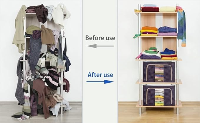 Epark Epark Storage Box For Clothes 66 Liter Large Foldable Steel Frame Clothes Organiser For Wardrobe Cloth Storage Box Organizer For Wardrobe Clothes Storage Bag for SareeShirtBlanketToysPACK OF 3  - Image 5