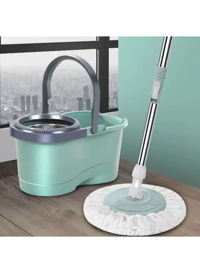 Stainless steel floor mop set with bucket and rotating wringer - Image 1