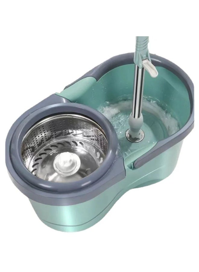 Stainless steel floor mop set with bucket and rotating wringer - Image 2