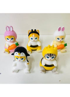 Generic EIKOH 3rd Fried Shrimp Cat Sitting Posture Twisted Egg Fried Shrimp Cat With Rabbit Head Cover 6 Ornaments-Color:A Set Of 6 Models  - Image 1