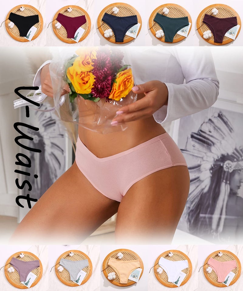 Sth Big 10 Pack Womens Cotton Underwear Sexy Stretch V-Waist Ladies Bikini Panties Low Rise Cotton Cheeky Hipster S-XXL(10A,M) - Image 3