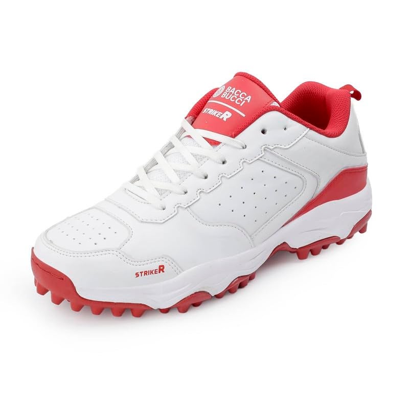 Bacca Bucci Striker Cricket Shoes Unleash Precision, Power, and Performance on the Pitch Red and White UK 8 - Image 1