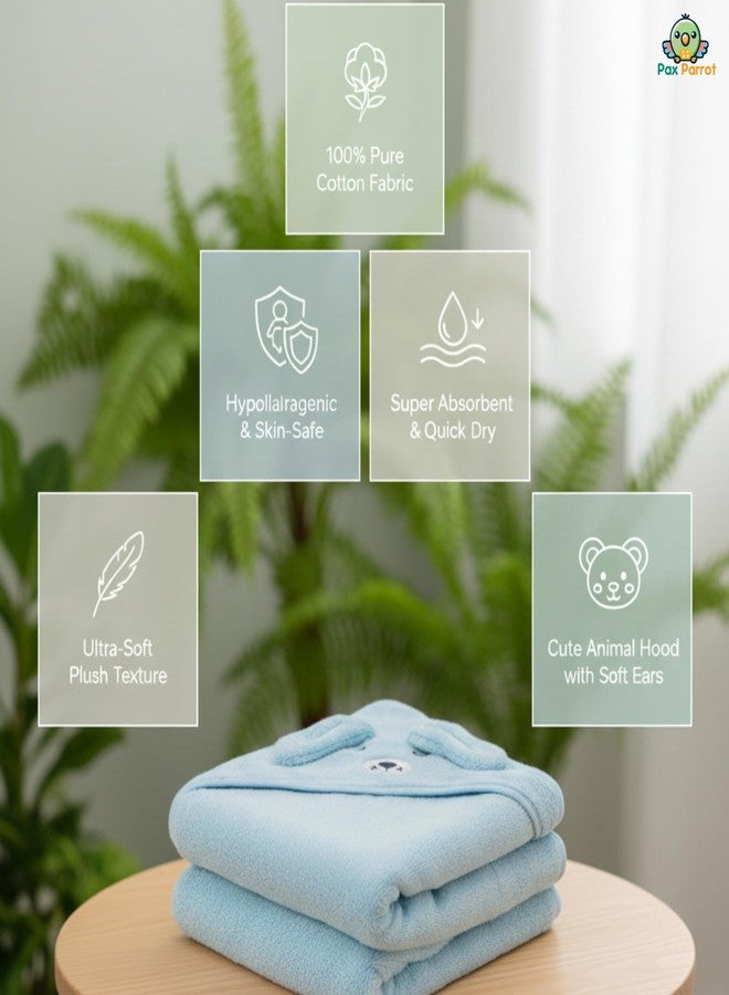 PAX PARROT منشفة باكس باروت فائقة النعومة للأطفال الرضع - قطن 100%، غلفي طفلكِ الصغير بالنعومة والبهجة، منشفة استحمام مضادة للحساسية وفائقة الامتصاص للأطفال حديثي الولادة والأطفال الصغار | تصميم حيوان لطيف، (0-5 سنوات) - Image 4
