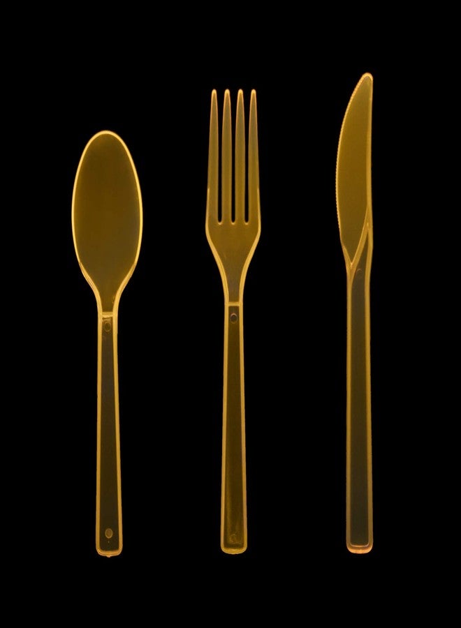 Party Essentials Hard Plastic Cutlery Combo Pack, 51 Pieces/17 Place Settings, Neon Orange - Image 4