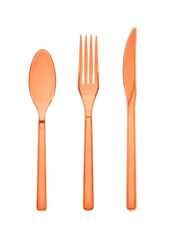Party Essentials Hard Plastic Cutlery Combo Pack, 51 Pieces/17 Place Settings, Neon Orange - Image 1