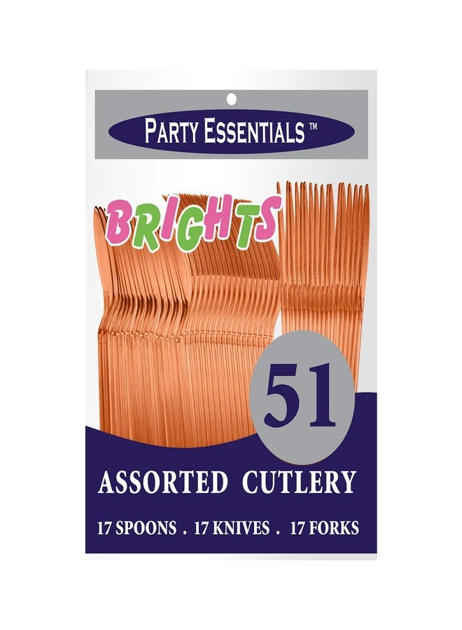 Party Essentials Hard Plastic Cutlery Combo Pack, 51 Pieces/17 Place Settings, Neon Orange - Image 3