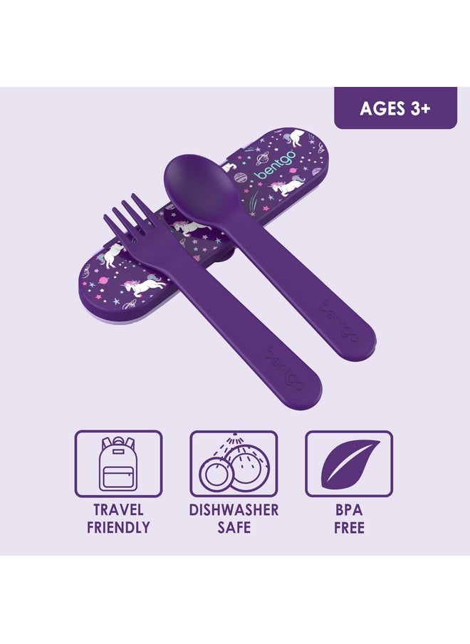 Bentgo - Kids Utensil Set - Reusable Plastic Fork, Spoon & Storage Case - Bpa-Free Materials, Easy-Grip Handles, Dishwasher Safe - Ideal For School Lunch, Travel, & Outdoors (Unicorn) - Image 1