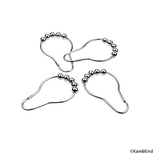 Kare Kind Shower Curtain Rings - Set of 12 - Friction Free Gliding Rollers - Rust Proof Stainless Steel - Original Heavy Duty Sliding Hangers Polished Chrome - Easy to Install Locking Clips - Image 4
