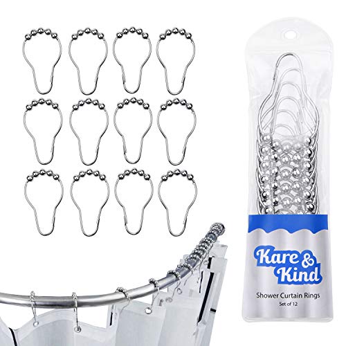 Kare Kind Shower Curtain Rings - Set of 12 - Friction Free Gliding Rollers - Rust Proof Stainless Steel - Original Heavy Duty Sliding Hangers Polished Chrome - Easy to Install Locking Clips - Image 1