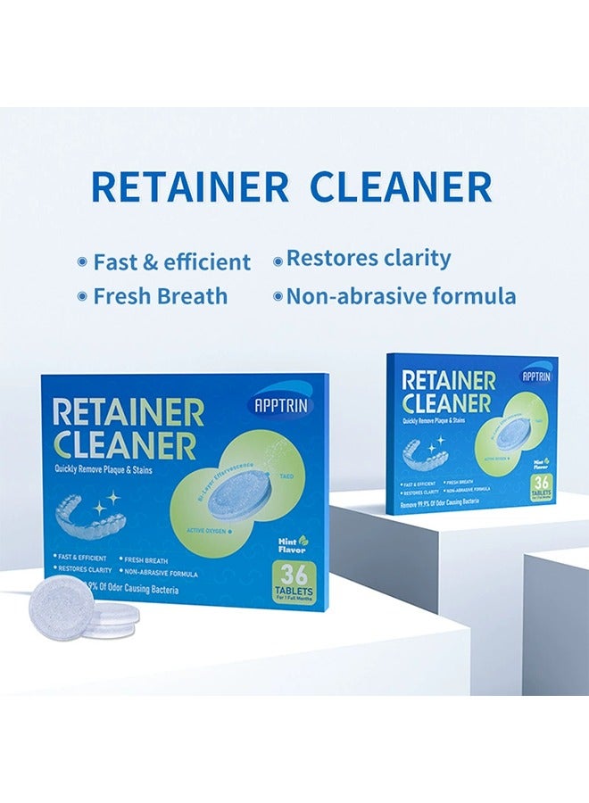 APPTRIN 36Pcs Retainer Cleaner Tablets, Retainer u0026 Denture Cleansing, Quickly Remove Plaque u0026 Stains, Effective u0026 Safe Daily Cleaner, Denture Cleaning Tablets, Night Guards - Image 2