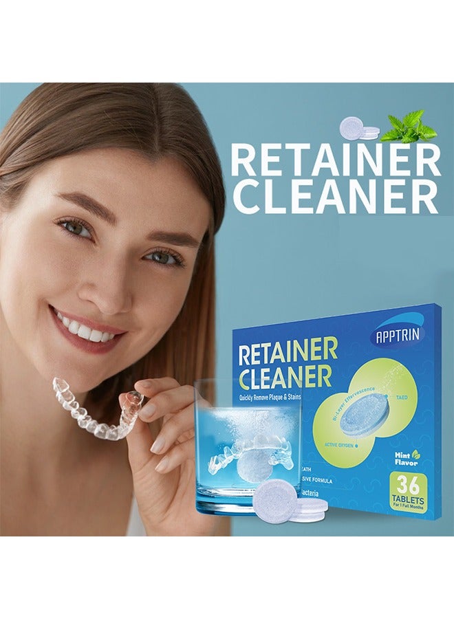 APPTRIN 36Pcs Retainer Cleaner Tablets, Retainer u0026 Denture Cleansing, Quickly Remove Plaque u0026 Stains, Effective u0026 Safe Daily Cleaner, Denture Cleaning Tablets, Night Guards - Image 1