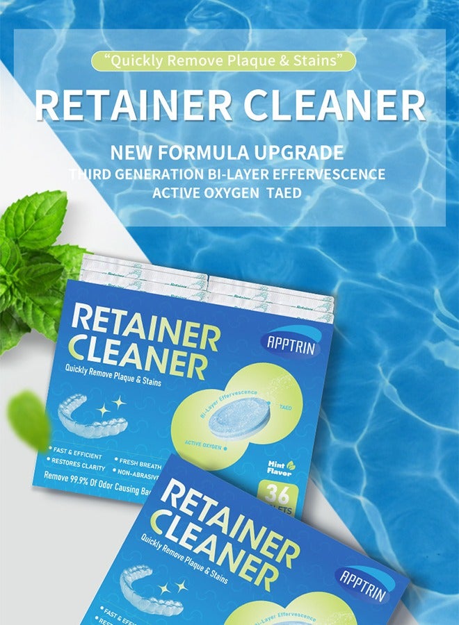 APPTRIN 36Pcs Retainer Cleaner Tablets, Retainer u0026 Denture Cleansing, Quickly Remove Plaque u0026 Stains, Effective u0026 Safe Daily Cleaner, Denture Cleaning Tablets, Night Guards - Image 5