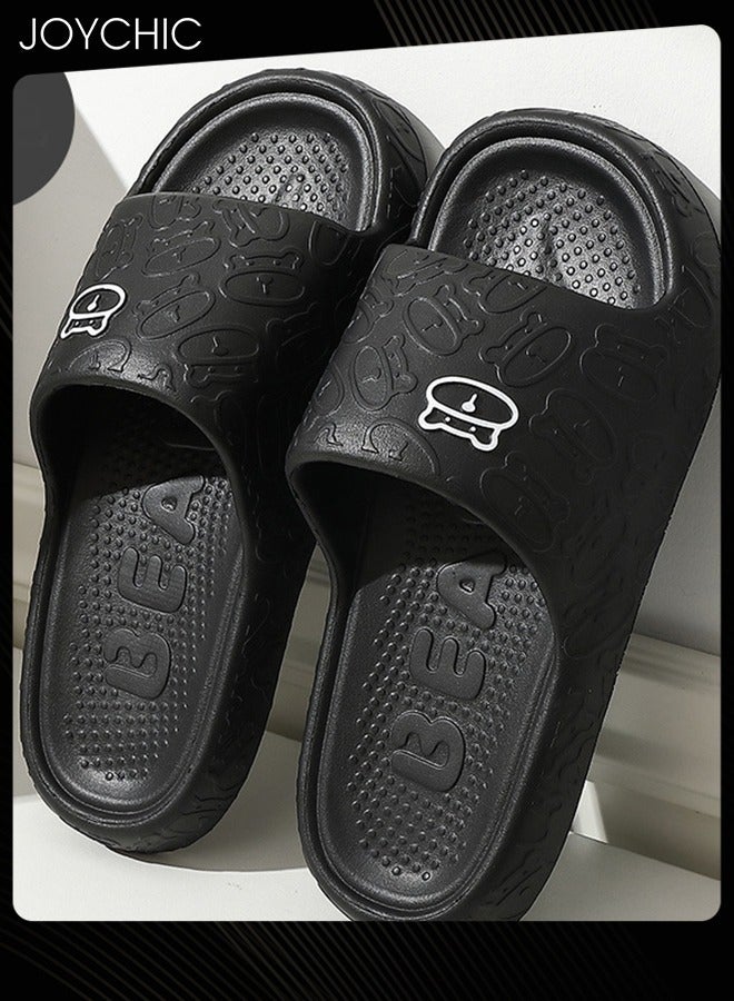 Joychic Lovely Cartoon Bear Pattern Soft Thick Bottom Home Slipper Anti Slip Wear Resistant Shower Slipper with High Resilience for Women Men Couple Black  - Image 1