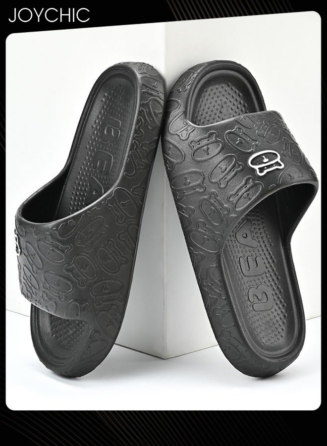 Joychic Lovely Cartoon Bear Pattern Soft Thick Bottom Home Slipper Anti Slip Wear Resistant Shower Slipper with High Resilience for Women Men Couple Black  - Image 4