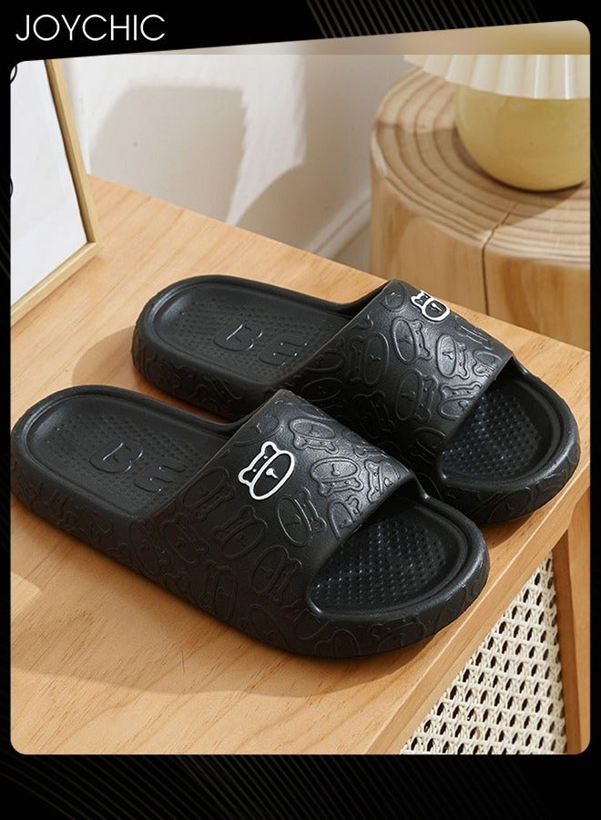 Joychic Lovely Cartoon Bear Pattern Soft Thick Bottom Home Slipper Anti Slip Wear Resistant Shower Slipper with High Resilience for Women Men Couple Black  - Image 2