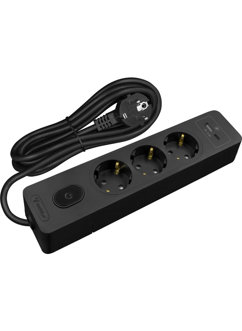 Seldur Cable USB/Type-C 3-way 2-Meter Black Group Socket  - Image 1