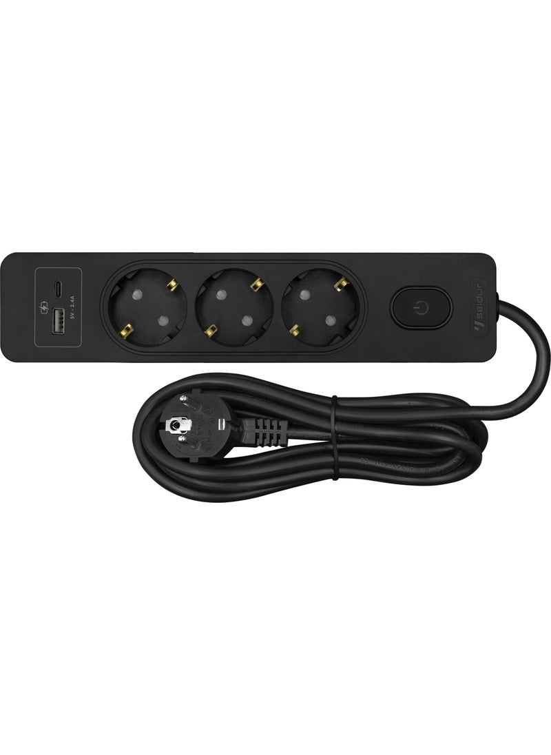 Seldur Cable USB/Type-C 3-way 2-Meter Black Group Socket  - Image 2