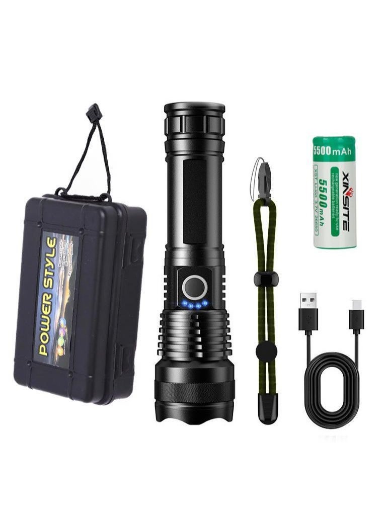 Generic Flashlight Rechargeable Zoomable Adjustable Brightness 10000 High Lumens 1200 Meters Long Beam Super Bright LED Flash Light with Power Display Waterproof for Camping,  - Image 1
