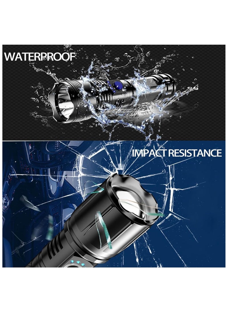 Generic Flashlight Rechargeable Zoomable Adjustable Brightness 10000 High Lumens 1200 Meters Long Beam Super Bright LED Flash Light with Power Display Waterproof for Camping,  - Image 2