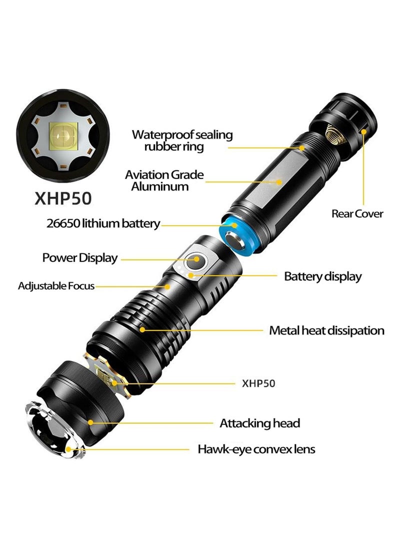 Generic Flashlight Rechargeable Zoomable Adjustable Brightness 10000 High Lumens 1200 Meters Long Beam Super Bright LED Flash Light with Power Display Waterproof for Camping,  - Image 4