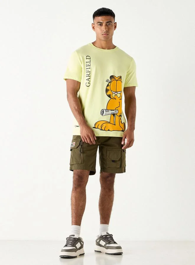 SP Characters Garfield Print Crew Neck T-shirt with Short Sleeves