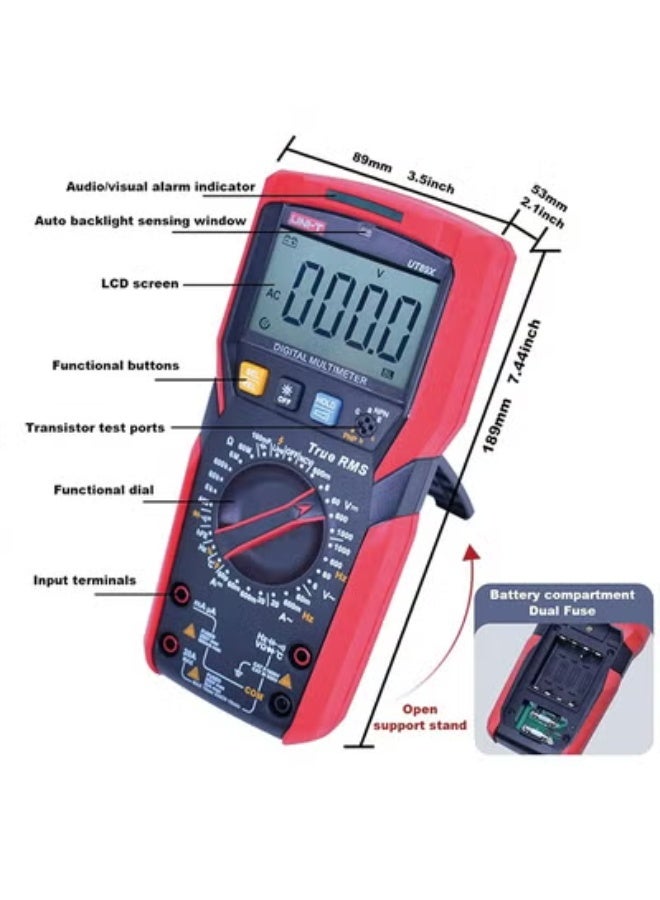 يوني تي UNI-T UT89X جهاز اختبار رقمي متعدد، TRMS 6000 التهم AC DC 1000V Multimetro فولت أوم متر السيارات السعة الكهربائية المتعدد، يقيس درجة الحرارة الحالية مقاومة NCV - Image 2