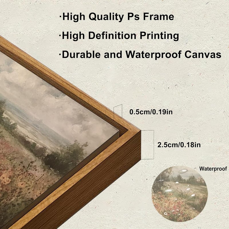 KBKBART Elegant multi-option build Framed Canvas Wall Art - Vintage Countryside Wildflower Field Painting - Retro Nature Wilderness Canvas Art Prints - Rustic Landscape Wall Decor for Living Room, Bedroom & Bathroom (8"x10") General need oriented design - Image 3