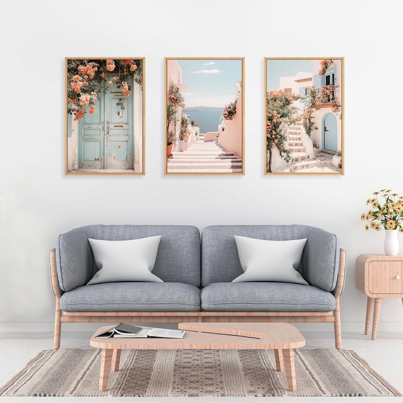 KAIRNE Italian Mediterranean Coastal Framed Canvas Wall Art, Pink Blue & White Seascape Painting for Beach House Decor, Luxury Italian Seaside Landscape for Living Room, Bedroom, Office - 24x36 Inch - Image 2