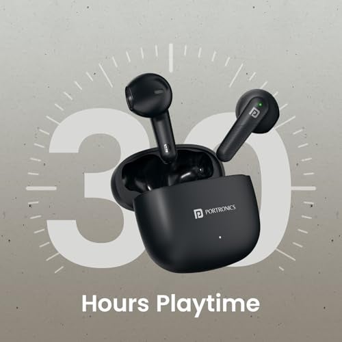 Portronics Harmonics Twins S18 in Ear TWS Earbuds with 30H Playtime, in Built HD Mic, Game/Music Mode, 13mm Dynamic Driver, Low Latency, Touch Control, Type C Fast Charging, Light Weight(Black) - Image 4