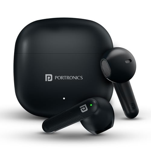 Portronics Harmonics Twins S18 in Ear TWS Earbuds with 30H Playtime, in Built HD Mic, Game/Music Mode, 13mm Dynamic Driver, Low Latency, Touch Control, Type C Fast Charging, Light Weight(Black) - Image 1
