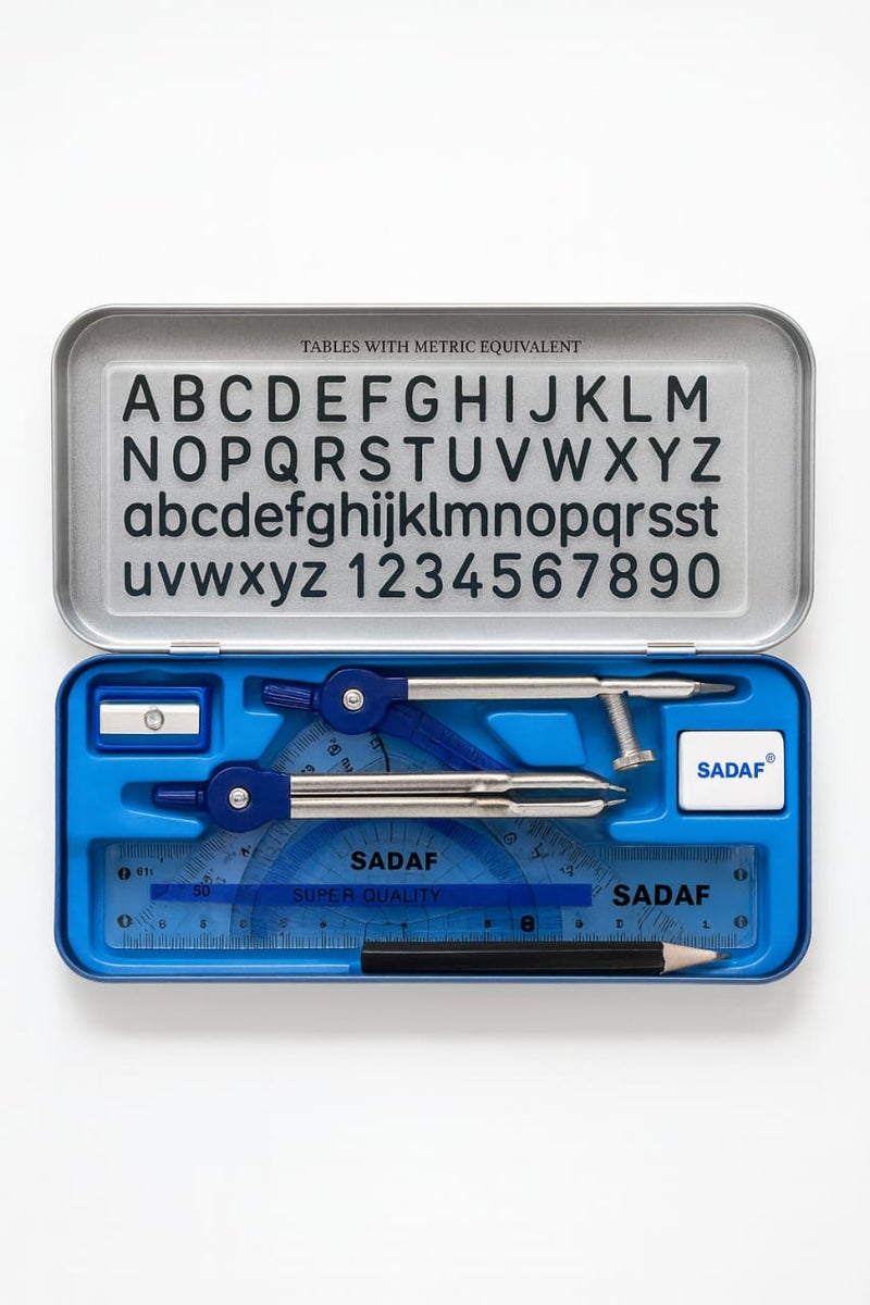 صدف طقم صندوق أدوات هندسية سدف – مجموعة رياضيات 9 قطع مع علبة معدنية - Image 1