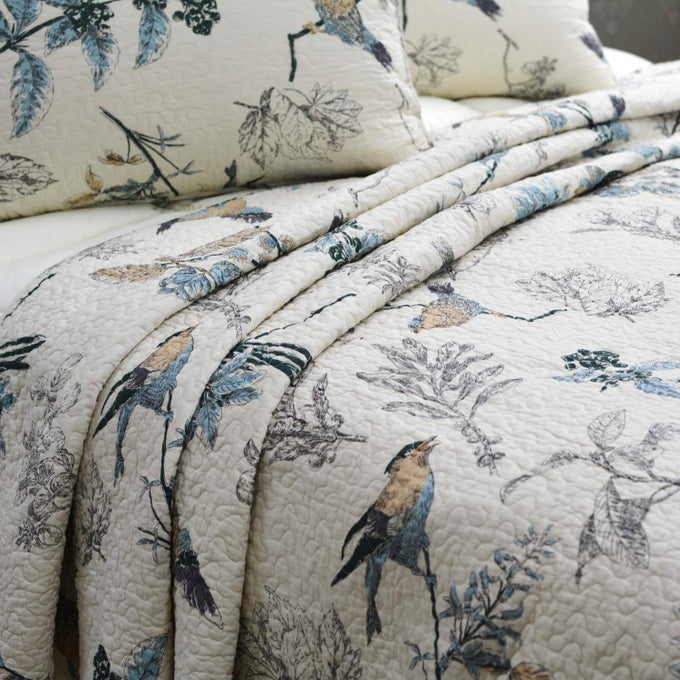 TWIN SIZE QUILT SET COTTON BIRDS FARMHOUSE BEDSPREAD SETS COVERLET DAYBED BED COVER COMFORTER SET 2PIECE