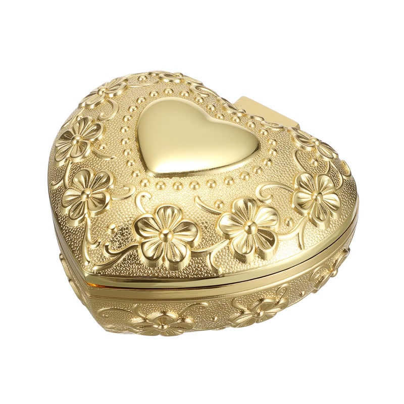 Hipiwe Vintage Jewelry Box Heart Shape Trinket Chest Metal Gold Treasure Storage Case for Rings Earrings Necklace Keepsake Organizer Gift for Woman - Image 2