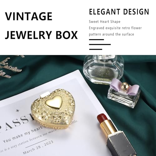 Hipiwe Vintage Jewelry Box Heart Shape Trinket Chest Metal Gold Treasure Storage Case for Rings Earrings Necklace Keepsake Organizer Gift for Woman - Image 3