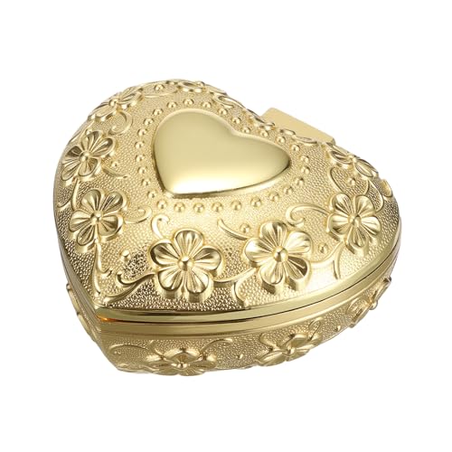 Hipiwe Vintage Jewelry Box Heart Shape Trinket Chest Metal Gold Treasure Storage Case for Rings Earrings Necklace Keepsake Organizer Gift for Woman - Image 1