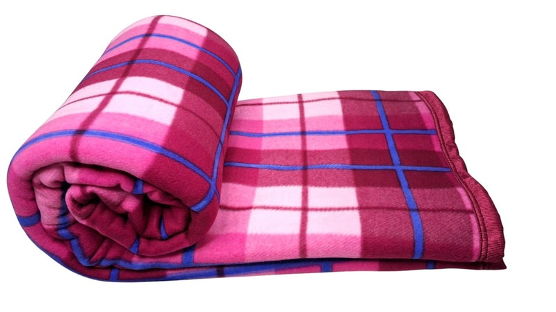 CHANDRAVATI Modern Check Polar Fleece All Season Blanket Single Bed with || Satan Border || 500 TC || Heavy Quality || (Pink, 60x90) - Image 3