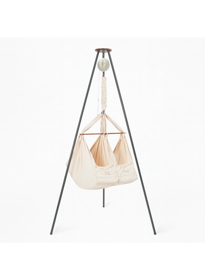 مونبون مجموعة نوم الأطفال الكلاسيكية من مونبون - نظام نوم عضوي، أرجوحة توأم للأطفال | تتضمن محرك بلوتوث وحامل ثلاثي القوائم | تصميم دنماركي لنوم أفضل للطفل (لون طبيعي، حامل ثلاثي القوائم رمادي) - Image 1