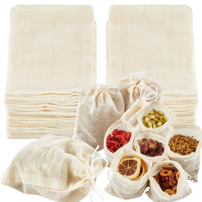 50 PACK REUSABLE TEA BAGS SOUP BAGS CHEESECLOTH BAGS FOR STRAINING SPICE BAGS FOR COOKING DRAWSTRING MUSLIN BAGS SACHET BAGS COFFEE TEA BREW BAGS 4 X 6 INCH