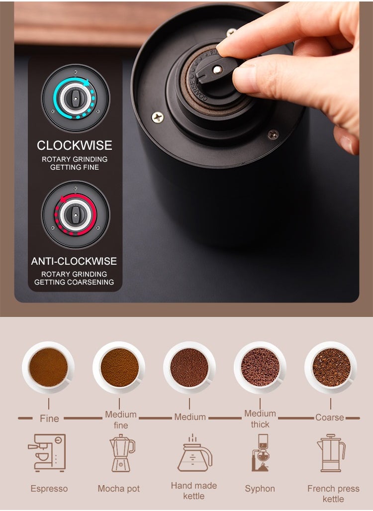 JoyousSto Portable Electric Burr Coffee Grinder,Electric Coffee Grinder,,Adjustable Coarseness Grind,with Multi-Grind Settings for French Press Espresso, USB Rechargeable Travel Coffee Maker black  - Image 4