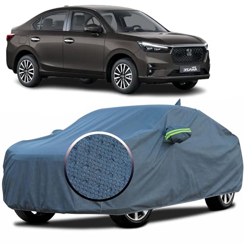 YEARWELL 100% Waterproof 'GreyMax' Car Body Cover for Honda Amaze (2024-2025) with Mirror Pocket, Heat & UV Protection, Triple Stitched, Soft Lining, Full Bottom Elastic & Reflective Radium (Grey) - Image 1