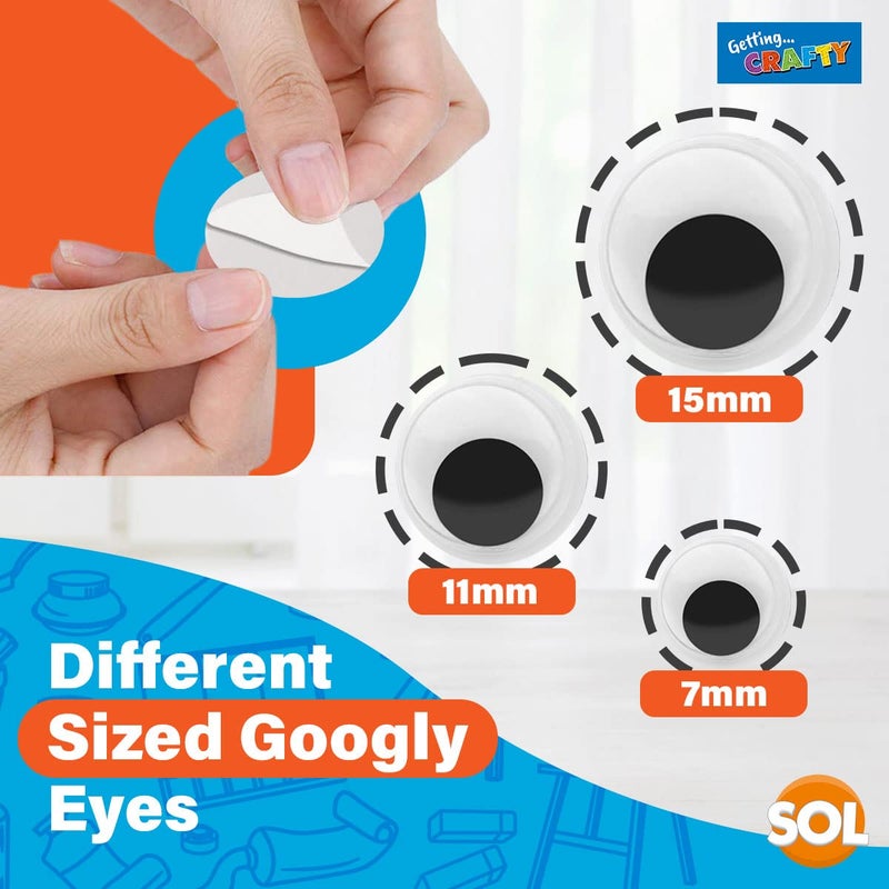SOL 600pk Googly Eyes Self Adhesive - 3 x 200pk Small & Medium Googly Eyes for Crafting | Google Eyes for Children DIY Art | Goggly Stick On Eyes for Crafts Googly Eyes Large | Stick On Googley Eyes - Image 2