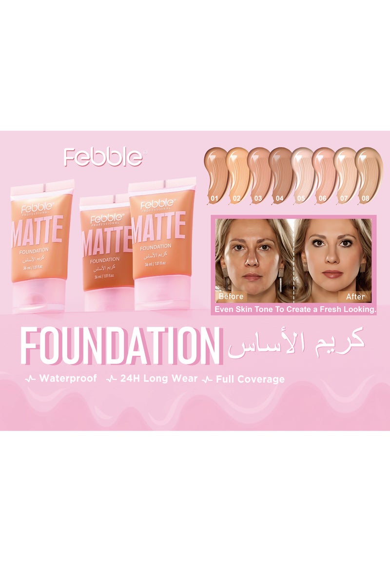 فيبيل مجموعة هدايا مكياج للنساء مجموعة كاملة مع قطعتين من كريم الأساس غير اللامع ولوحة ظلال العيون المكونة من 18 لونًا وأحمر شفاه غير لامع ومجموعة من 4 قطع من المكياج طويل الأمد المقاوم للماء وتغطية كاملة مثالية للاستخدام اليومي كهدية للعطلات - Image 5