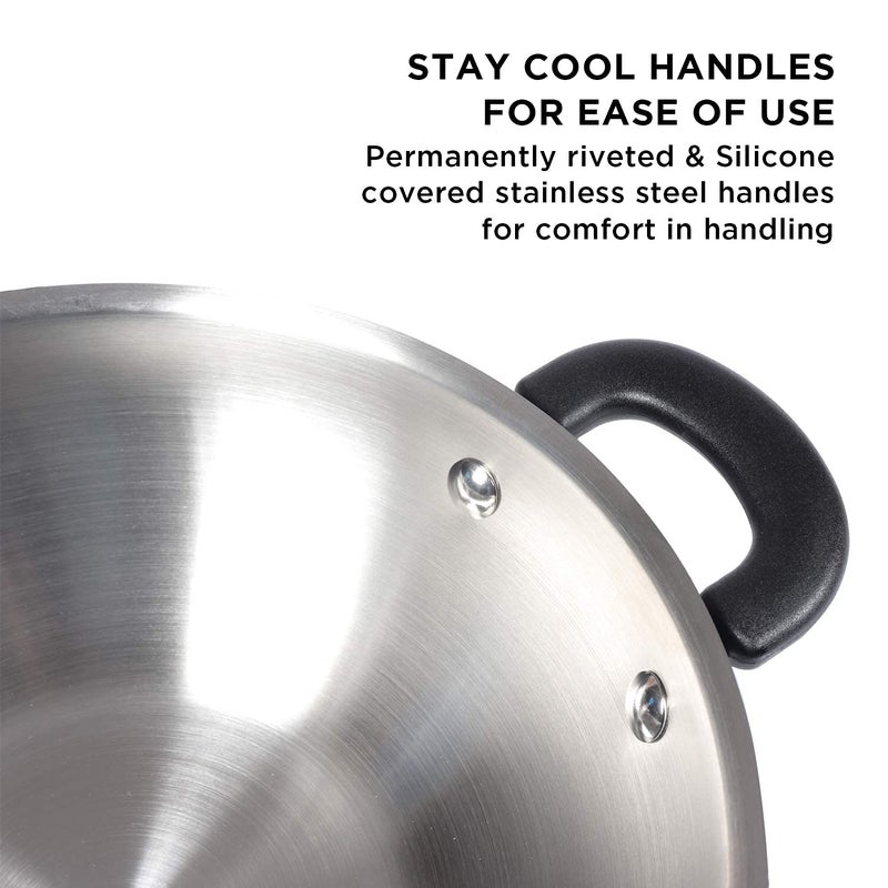 MEYER مقلاة ماير المئوية خالية من النيكل | مقلاة فولاذية للقلي العميق | أواني طهي فولاذية | مقلاة عميقة | مقلاة مع غطاء للطهي | مقلاة بقاعدة تحريض، 22 سم، لؤلؤة زرقاء - Image 4