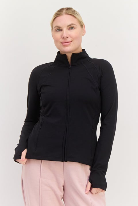 ملابس رياضية نسائية بأكمام طويلة للياقة البدنية، أسود