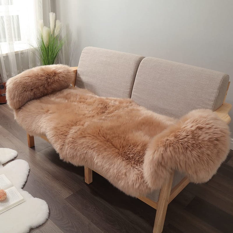 IRIWOOL Premium Genuine Fur Sheepskin Rug Real Australia Sheepskin Natural Luxury Fluffy Lambskin Fur Area Rug Seat Covers for Kids Bedroom Sofa Chair Cover Light Brown Double Pelt2ft x 6ft
