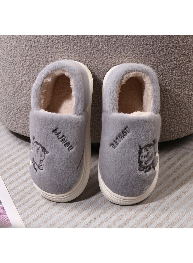 Baihou White Mink Fur Winter Heel-covering Maternity Cotton Slippers, Indoor Warm Cotton Shoes For Men And Women, M-72 Gray, Size 36-37 - Image 2