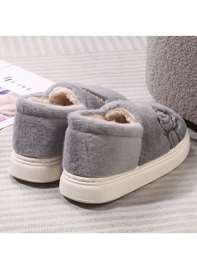 Baihou White Mink Fur Winter Heel-covering Maternity Cotton Slippers, Indoor Warm Cotton Shoes For Men And Women, M-72 Gray, Size 36-37 - Image 4