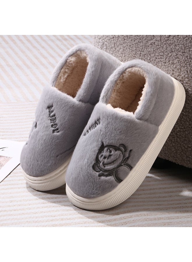 Baihou White Mink Fur Winter Heel-covering Maternity Cotton Slippers, Indoor Warm Cotton Shoes For Men And Women, M-72 Gray, Size 36-37 - Image 1